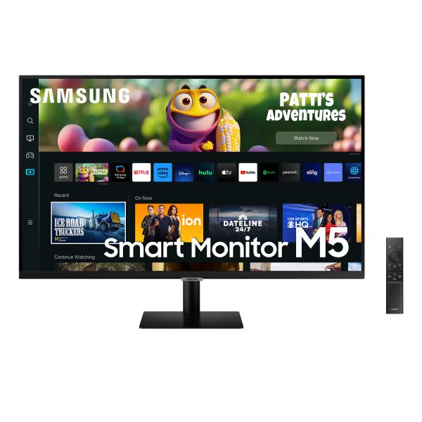 Samsung smart monitor m5 ls32cm500euxen 32`` full hd flat, piattaforma smart tv (amazon video, netflix), airplay, mirroring, office 365, wireless dex, gaming hub, altoparlanti integrati, 2x hdmi