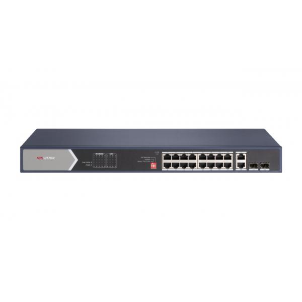 Hikvision switch 20-port gigabit unmanaged hi-poe switch 16 gigabit rj45 poe ports, 2 gigabit rj45,