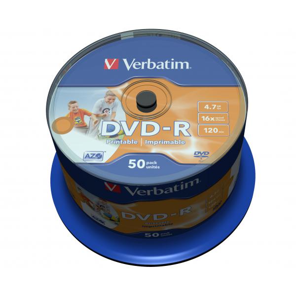 Verbatim 50 x DVD-R - 4,7 GB 16x - ampia area stampabile per foto