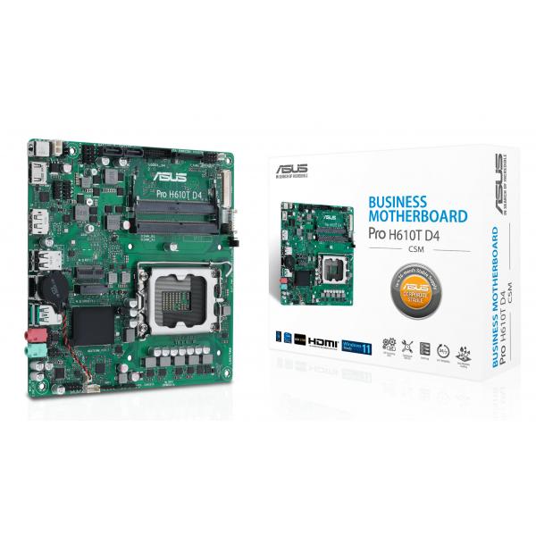ASUS Pro H610T D4-CSM - Motherboard - Thin mini ITX - LGA1700-Sockel - H610 Chipsatz - USB 3.2 Gen 1, USB 3.2 Gen 2 - Gigabit LAN - Onboard-Grafik (CPU erforderlich)