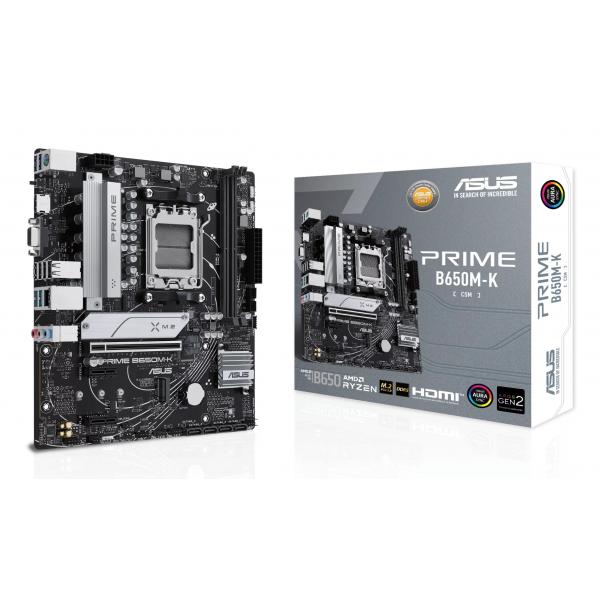 ASUS PRIME B650M-K - scheda madre - micro ATX - Socket AM5 - Chipset AMD B650 - USB 3.2 Gen 1, USB 3.2 Gen 2, USB-C 3.2 Gen 1 - 2.5 Gigabit LAN - grafica integrata (CPU richiesta)
