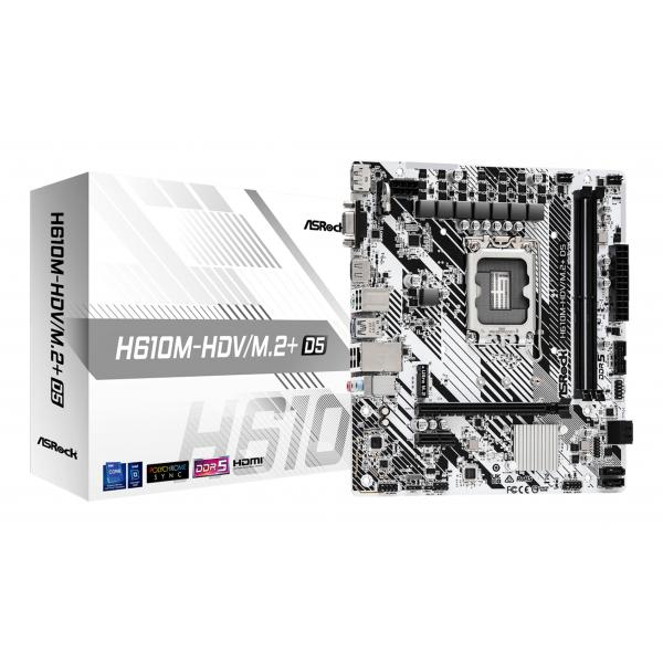 ASRock H610M-HDV/M.2+ D5 - Motherboard - micro ATX - LGA1700-Sockel - H610 Chipsatz - USB-C 3.2 Gen 1, USB 3.2 Gen 1 - Gigabit LAN - Onboard-Grafik (CPU erforderlich)