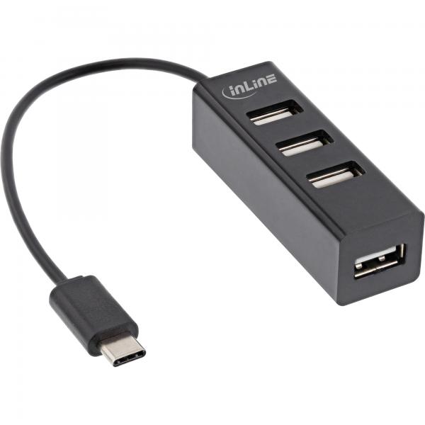 Hub InLine USB 2.0 a 4 porte - USB-C maschio a 4x USB-A femmina - cavo 15 cm