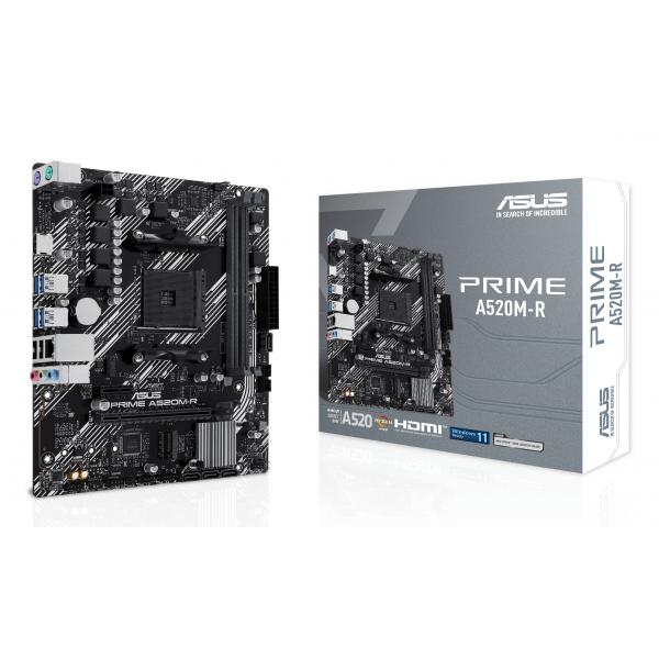 ASUS PRIME A520M-R - scheda madre - micro ATX - Socket AM4 - chipset AMD A520 - USB 3.2 Gen 1 - Gigabit LAN - grafica integrata (CPU richiesta)