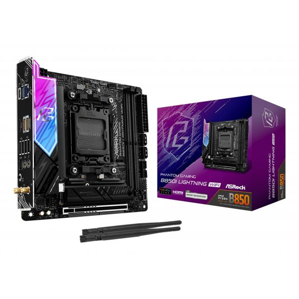 ASRock Phantom Gaming B850I LIGHTNING WIFI - Motherboard - Mini-ITX - Socket AM5 - AMD B850 Chipsatz - USB-C 3.2 Gen2, USB-C 3.2 Gen 1, USB 3.2 Gen 2, USB 3.2 Gen 1 - Wi-Fi 6E, Bluetooth, 2.5 Gigabit LAN - Onboard-Grafik (CPU erforderlich)