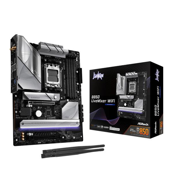 ASRock B850 LIVEMIXER WIFI - Motherboard - ATX - Socket AM5 - AMD B850 Chipsatz - USB-C 3.2 Gen 2x2, USB-C 3.2 Gen2, USB 3.2 Gen 2, USB 3.2 Gen 1 - Wi-Fi 7, Bluetooth, 2.5 Gigabit LAN - Onboard-Grafik (CPU erforderlich)
