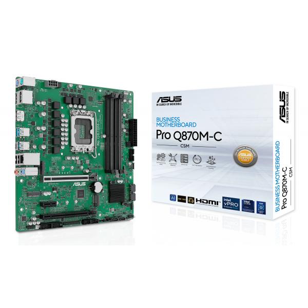 ASUS Pro Q870M-C-CSM - Motherboard - micro ATX - LGA1851-Sockel - Q870 Chipsatz - USB-C 3.2 Gen2, USB 3.2 Gen 1, USB 3.2 Gen 2 - Gigabit LAN - Onboard-Grafik (CPU erforderlich)