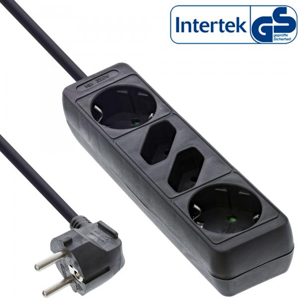 Multipresa InLine - 4 vie - 2x contatto di protezione + 2x Euro - nero - 5 m