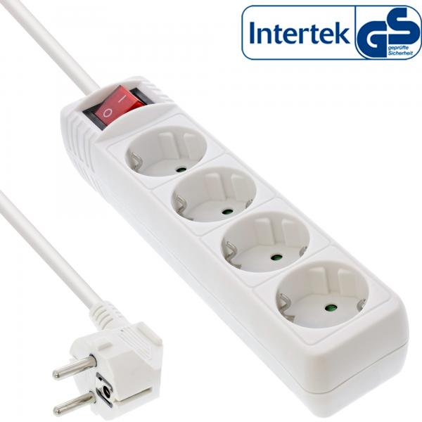Multipresa InLine - contatto di protezione a 4 vie - con interruttore - bianco - 5 m