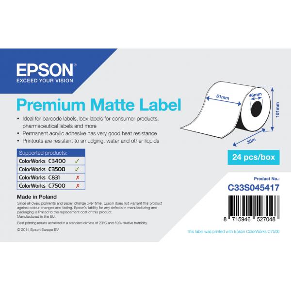 Epson Premium - Matt - Rotolo (5,1 cm x 35 m) 1 rotolo(i) di carta per etichette su modulo continuo - per Epson TM-C3400-LT; ColorWorks CW-C4000E (BK)
