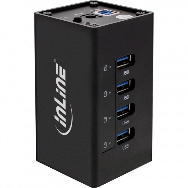 Hub USB 3.2 InLine - 4 porte - alloggiamento in alluminio - nero - con alimentatore da 2,5 A