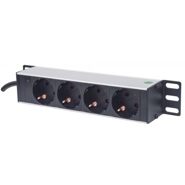 Intellinet 10quot; Presa multipla a 4 vie, contatto di protezione, LED di alimentazione, senza protezione da sovratensione, cavo di alimentazione da 1,8 m, Presa multipla da 1 U (rack - installabile)
