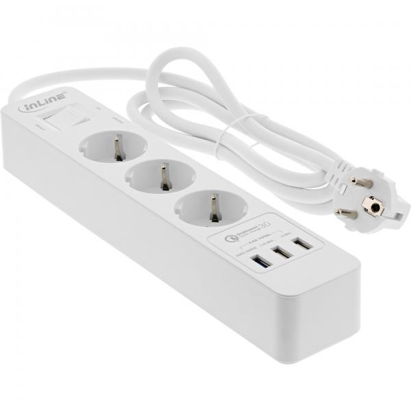 Presa multipla InLine - contatto di protezione a 3 vie - ÜSS e QC3.0 - bianco