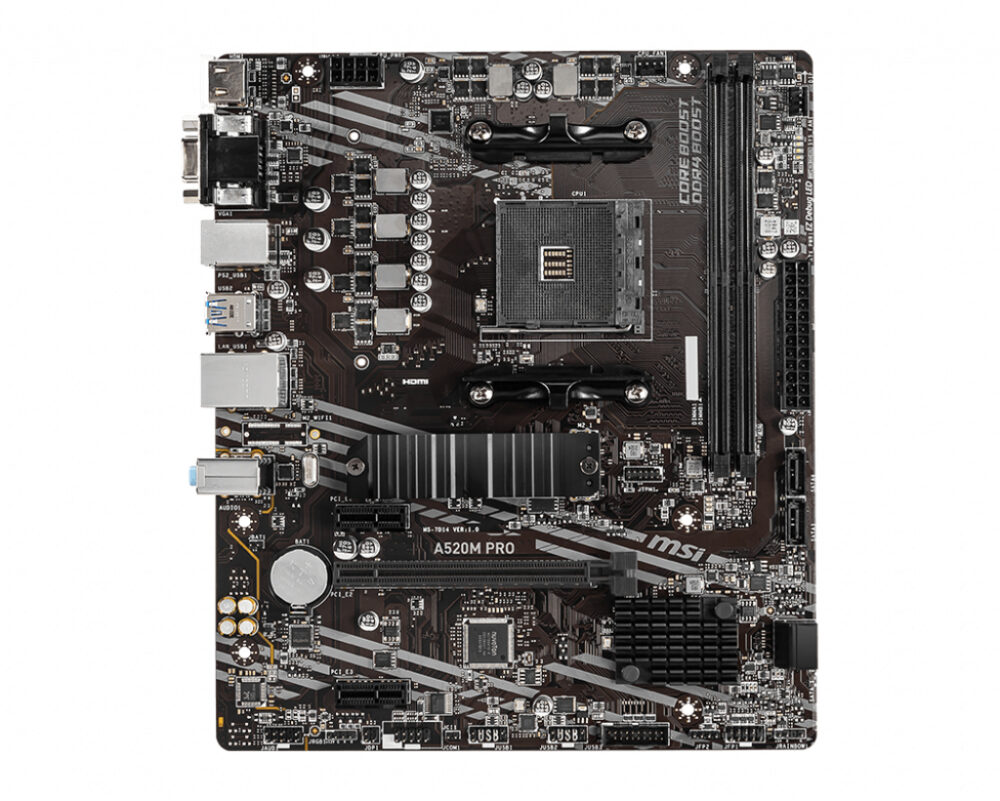 MSI A520M PRO - scheda madre - micro ATX - Socket AM4 - chipset AMD A520 - USB 3.2 Gen 1 - Gigabit LAN - grafica integrata (CPU richiesta)