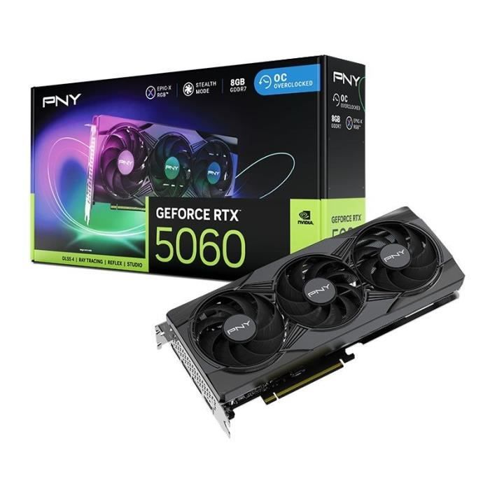 PNY - Scheda grafica - GEFORCE RTX™ 5060 - 8 GB - ARGB - Overclockata - Tripla ventola - DLSS 4