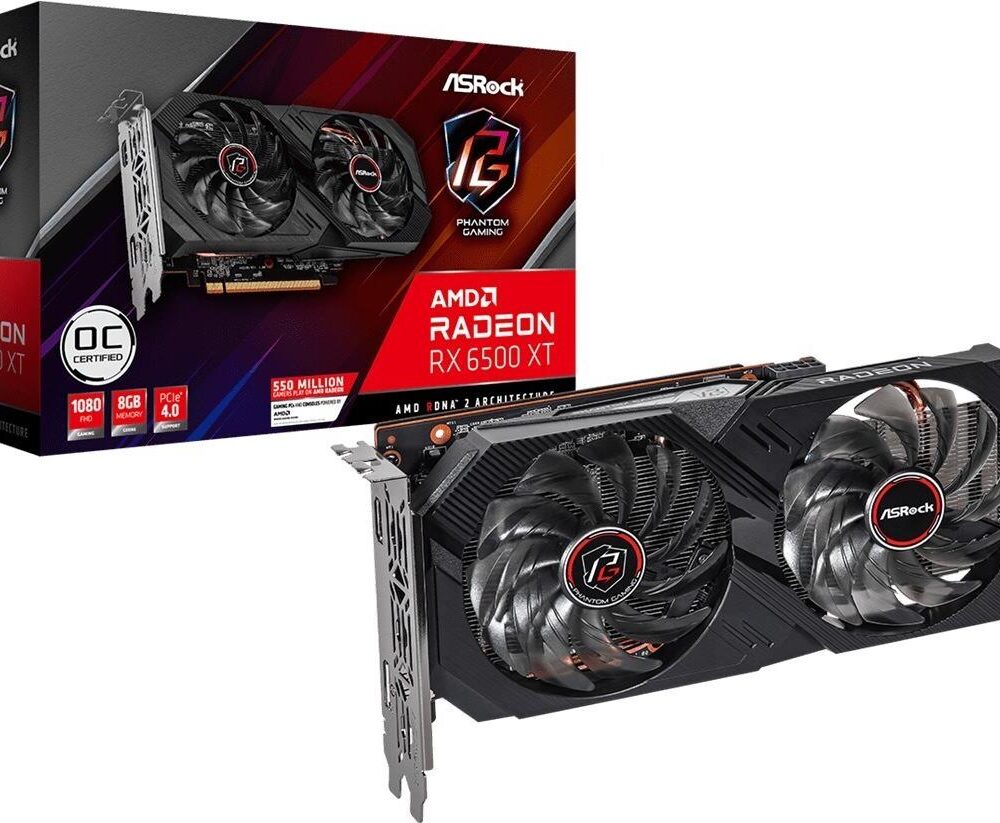 ASRock Phantom Gaming Radeon RX 6500 XT 8GB OC - Grafikkarten - Radeon RX 6500 XT - 8GB GDDR6 - PCIe 4,0 x8 - HDMI, DisplayPort (90-GA3VZZ-00UANF)