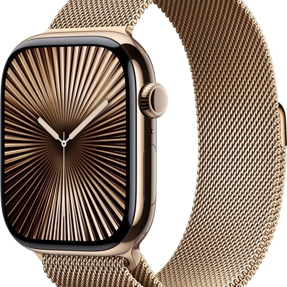 Apple Watch Series 10 GPS + Cellular 46mm Gold Titanium Case mit Gold Milanese Band - M/L (MX003QF/A)