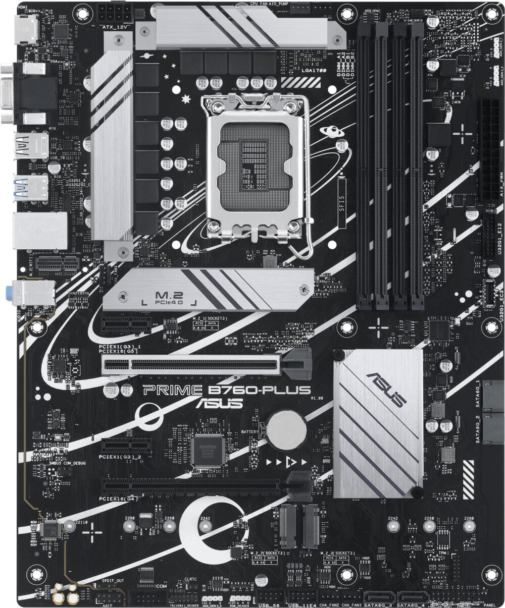 ASUS PRIME B760-PLUS - Motherboard - ATX - LGA1700-Sockel - B760 Chipsatz - USB 3,2 Gen 1, USB 3,2 Gen 2, USB4, USB-C 3,2 Gen 2x2, USB-C 3,2 Gen 1 - 2,5 Gigabit LAN - Onboard-Grafik (CPU erforderlich) - HD Audio (8-Kanal) (90MB1EF0-M1EAY0)