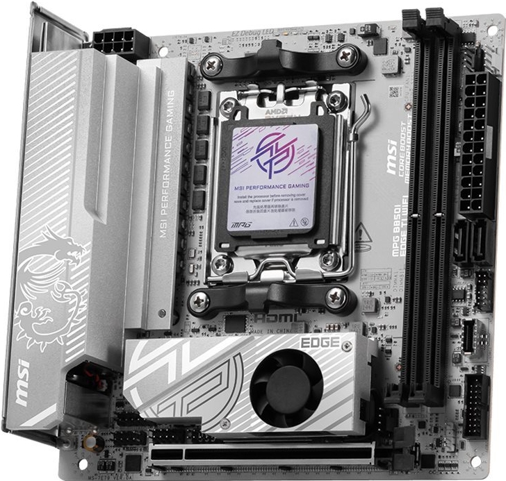 MSI MPG B850I EDGE TI WIFI - Motherboard - Mini-ITX - Socket AM5 - AMD B850 Chipsatz - USB-C 3.2 Gen 2x2, USB-C 3.2 Gen2, USB 3.2 Gen 2, USB 3.2 Gen 1 - 5 Gigabit Ethernet, Wi-Fi 7, Bluetooth - Onboard-Grafik (CPU erforderlich) (7E79-001R)
