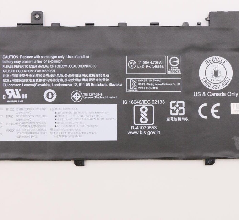 Lenovo LG Chem - Laptop-Batterie - Lithium-Ionen - 3 Zellen - 4920 mAh - 57 Wh - FRU - für ThinkPad X1 Carbon (5th Gen) 20HQ, 20HR, 20K3, 20K4, X1 Carbon (6th Gen) 20KG, 20KH (01AV494)