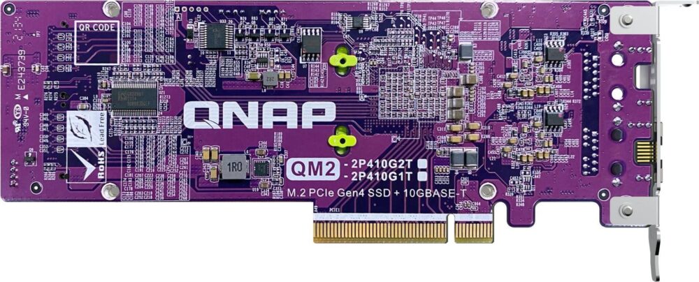 QNAP QM2-2P410G2T - Speicher-Controller mit 2 x 10GBASE-T Ports - M.2 - PCIe 4.0 x4 (NVMe) - Low-Profile - PCIe 4.0 x8 - für QNAP TDS-h2489FU-4309Y-64, h2489FU-4314, h2489FU-4314-128, h2489FU-4314-256, TVS-h1288