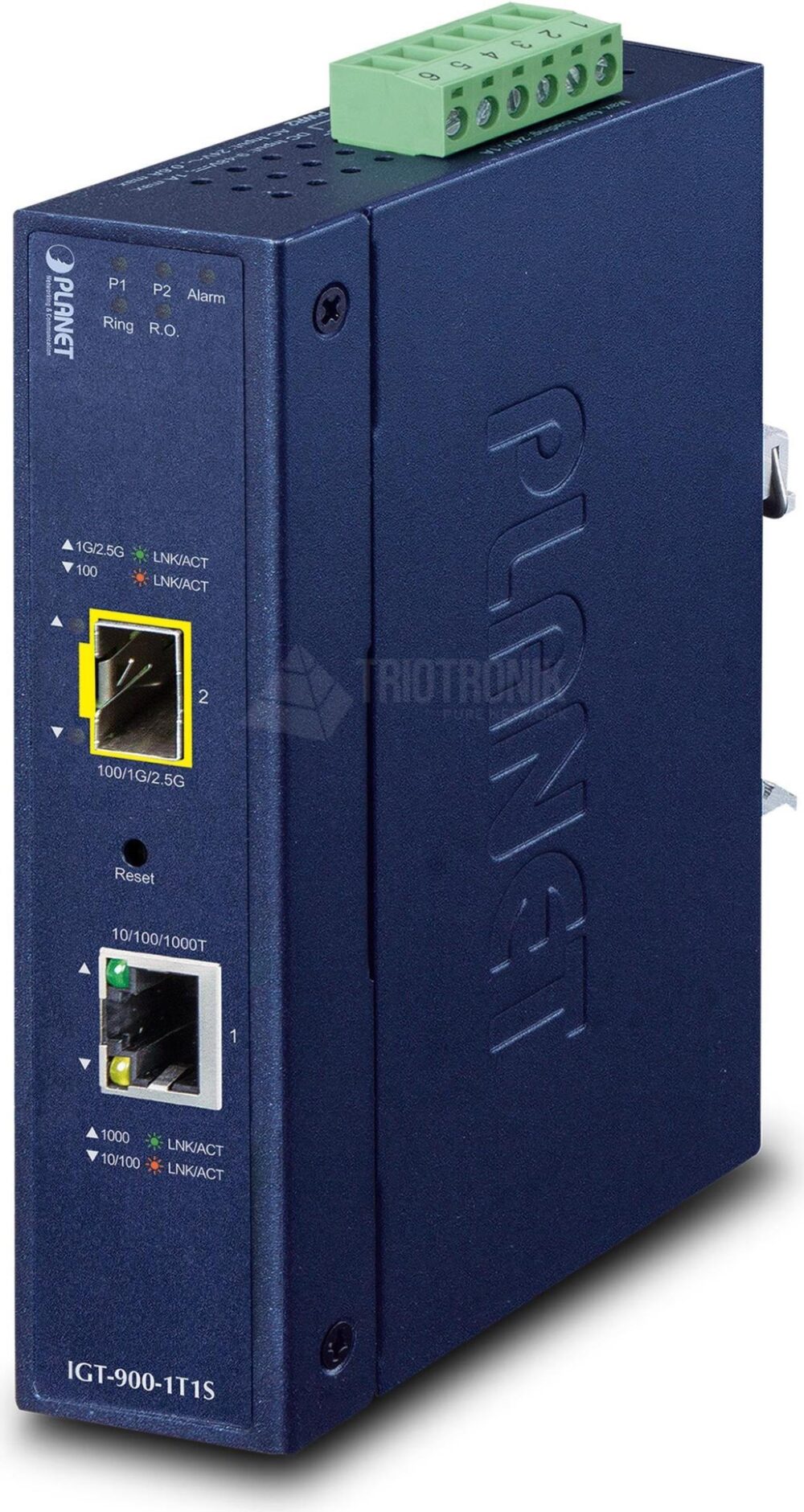 PLANET Industrial 1-Port - IEEE 1588v2,IEEE 802.1D,IEEE 802.1Q,IEEE 802.1ab,IEEE 802.1ad,IEEE 802.1p,IEEE 802.1s,IEEE... - SFP - Kabelgebunden - Blau - Aluminium - IP30 (IGT-900-1T1S)