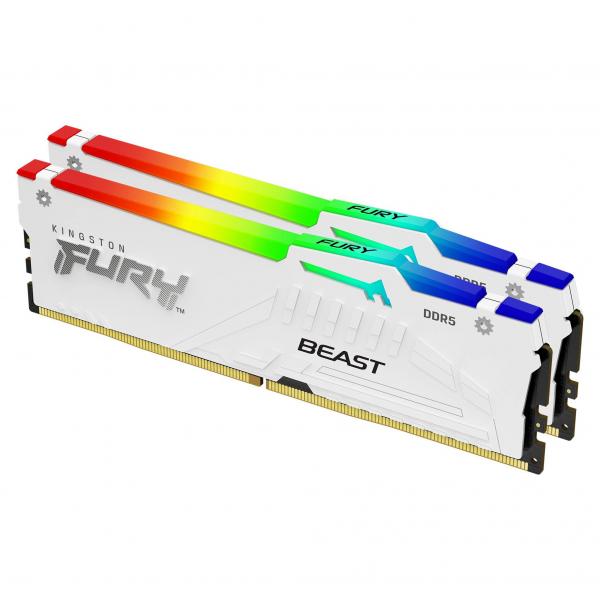 Kingston Technology FURY Beast 64 GB 6000 MT/s DDR5 CL36 DIMM [Kit da 2 moduli] White RGB EXPO (Kingston FURY Beast RGB - 64GB:2x32GB)