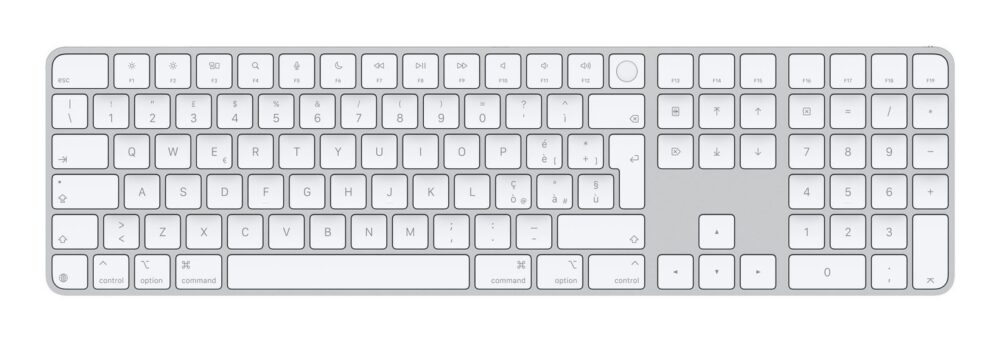 Apple Magic tastiera Universale USB + Bluetooth QWERTY Italiano Bianco (Apple Magic Keyboard with Touch ID and Numeric Keypad - Keyboard - USB-C - wireless - Bluetooth - QWERTY - Italian - white keys) - Versione UK