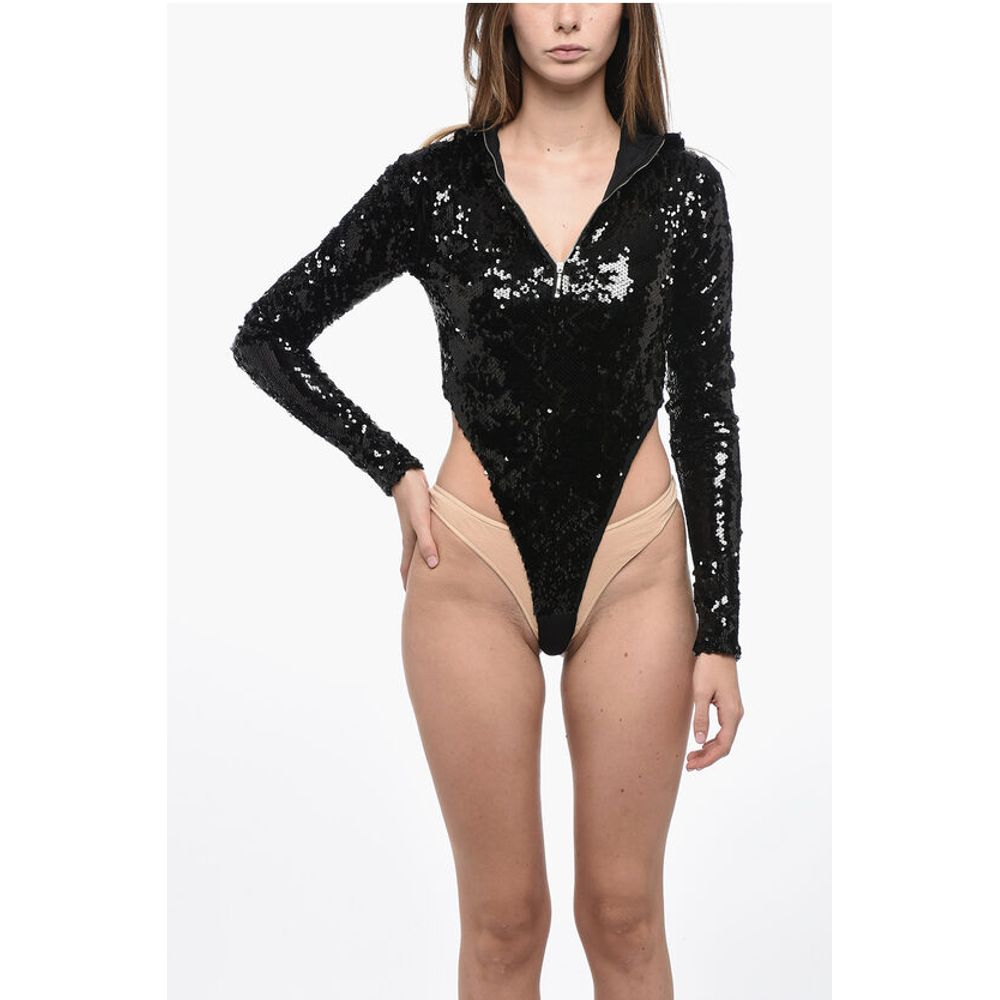 Sequined Bodysuit with Hood