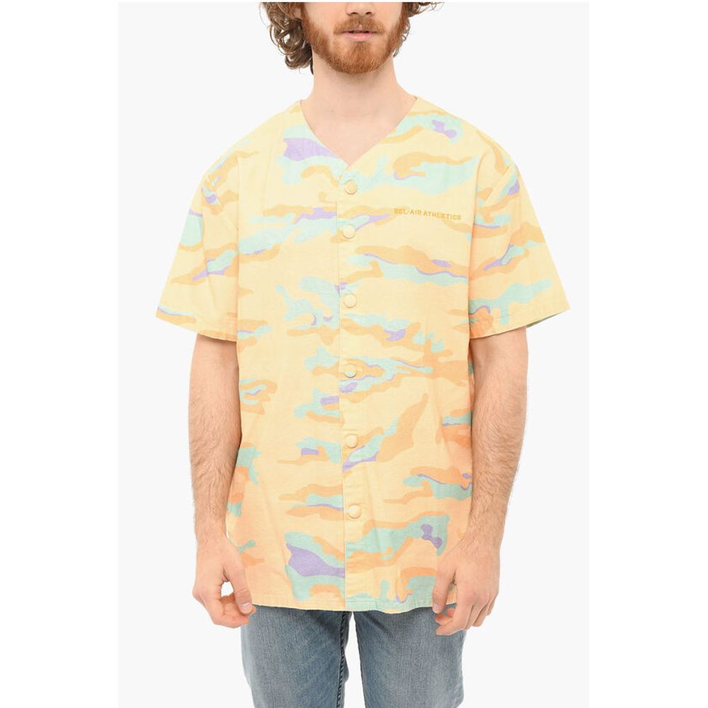 V-neckline CAMO BASEBALL Shirt with Camouflage Motif