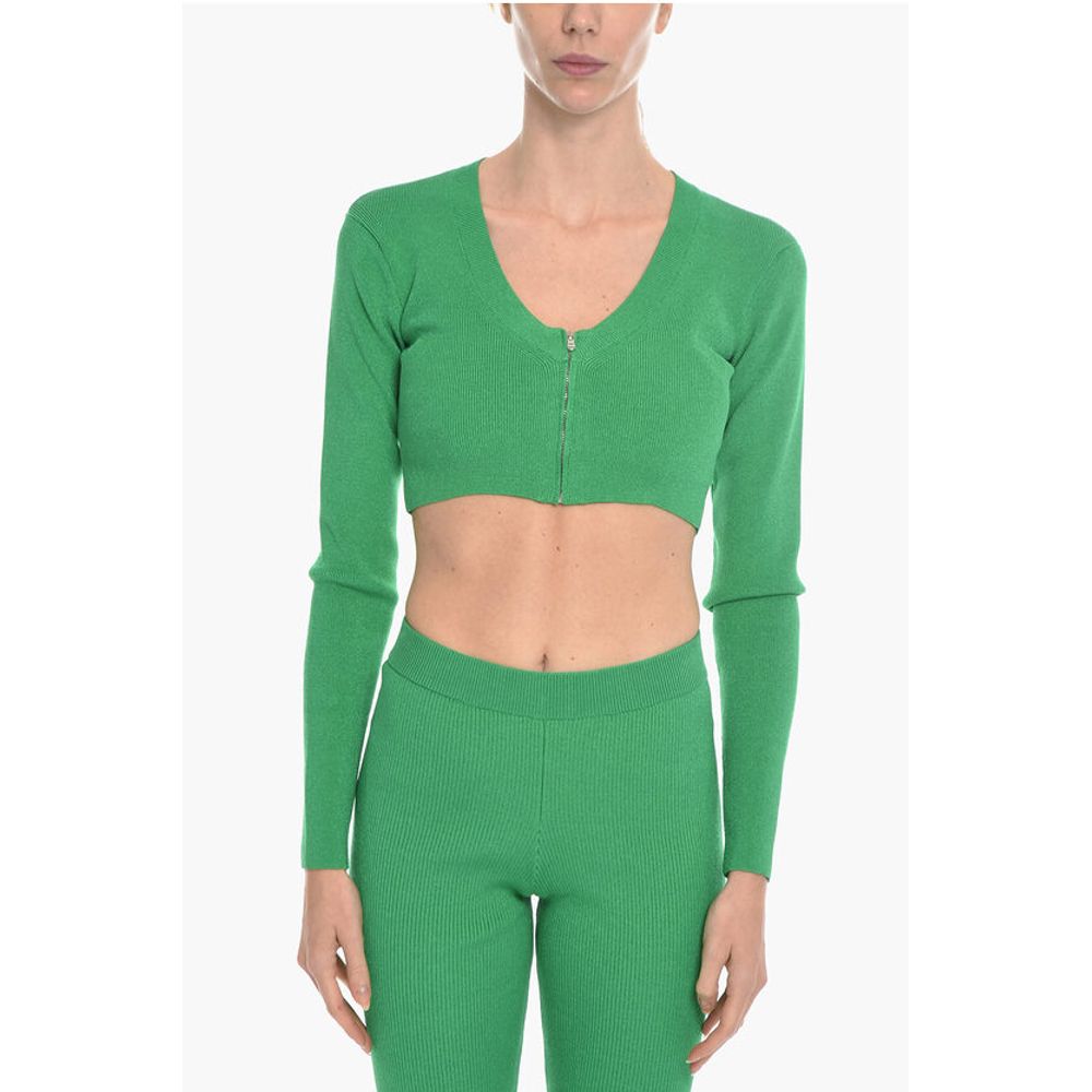 VANESSA HONG Solid Color MISS Cropped Cardigan with Zip Clos