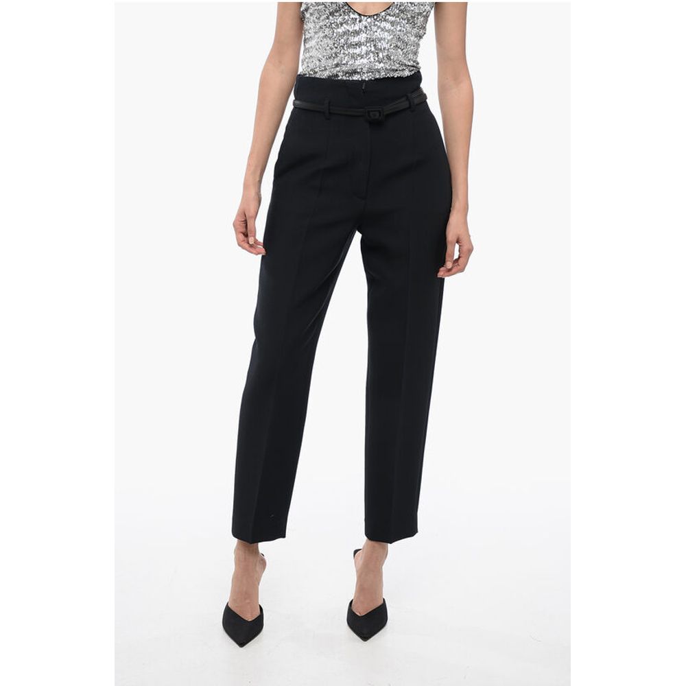 Wool-blended Pleated Pants with Belt
