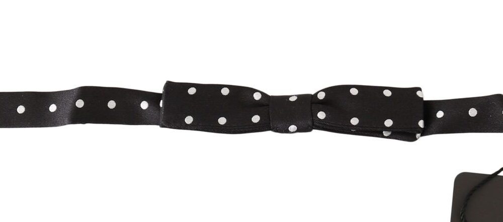 Black 100% Silk Polka Dot Adjustable Neck Bow Tie