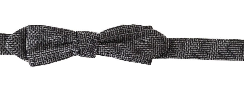 Gray Patterned Silk Adjustable Neck Bow Tie Papillon
