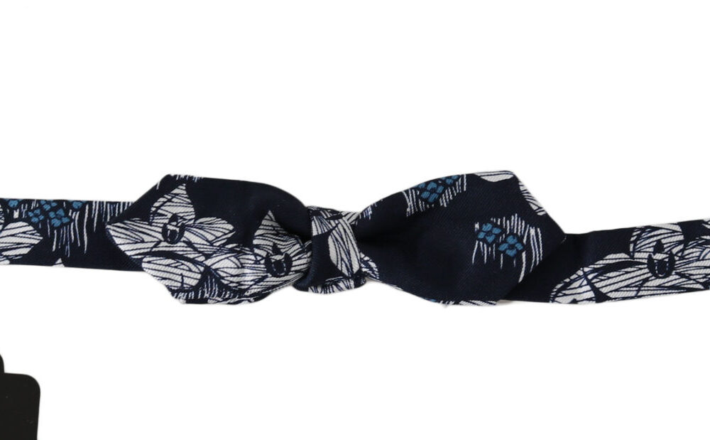 Navy Blue Floral Slim Adjustable Neck Papillon Men  Bow Tie