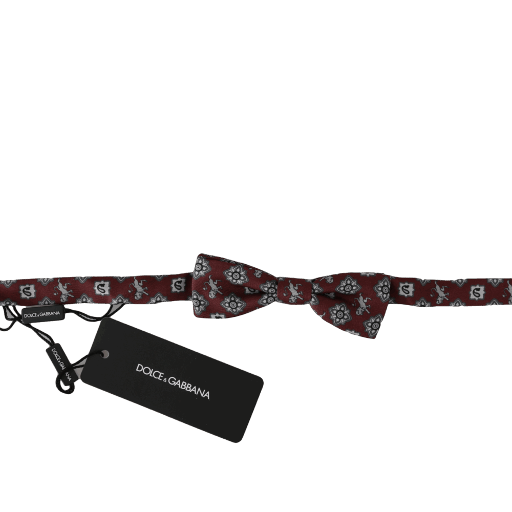 Men Bordeaux Maroon Lion Silk Adjustable Neck Bow Tie
