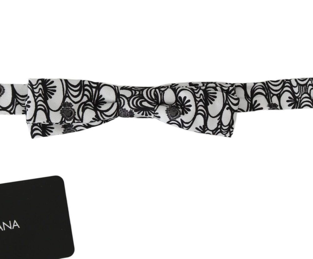 White Pattern Silk Adjustable Neck Papillon Tie