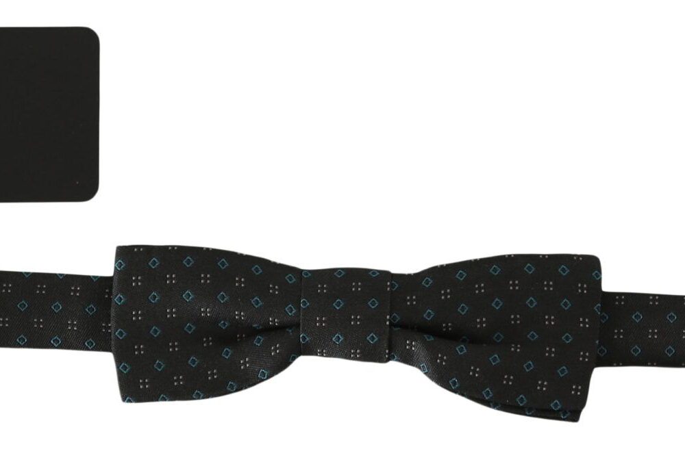 Men Gray Pattern Silk Adjustable Neck Papillon Bow Tie