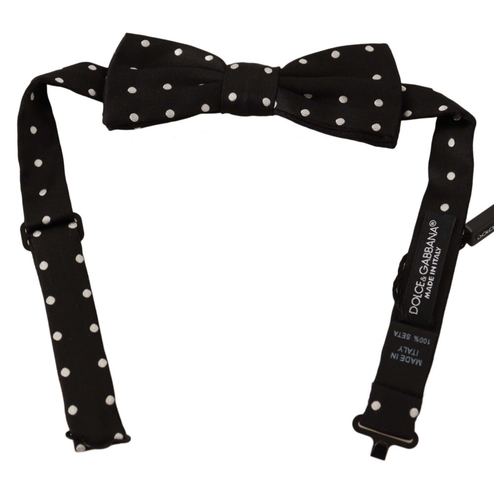 Black White Polka Dot Silk Adjustable Neck Papillon Bow Tie