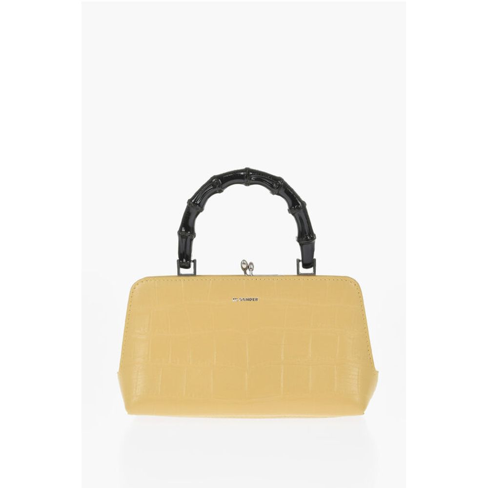 Printed Leather GOJI Handbag with Bamboo Handle