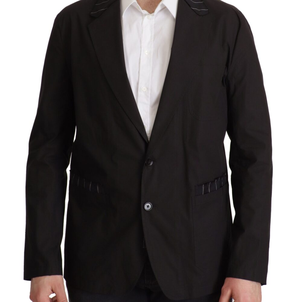 Elegant Black Cotton-Wool Blend Blazer Jacket