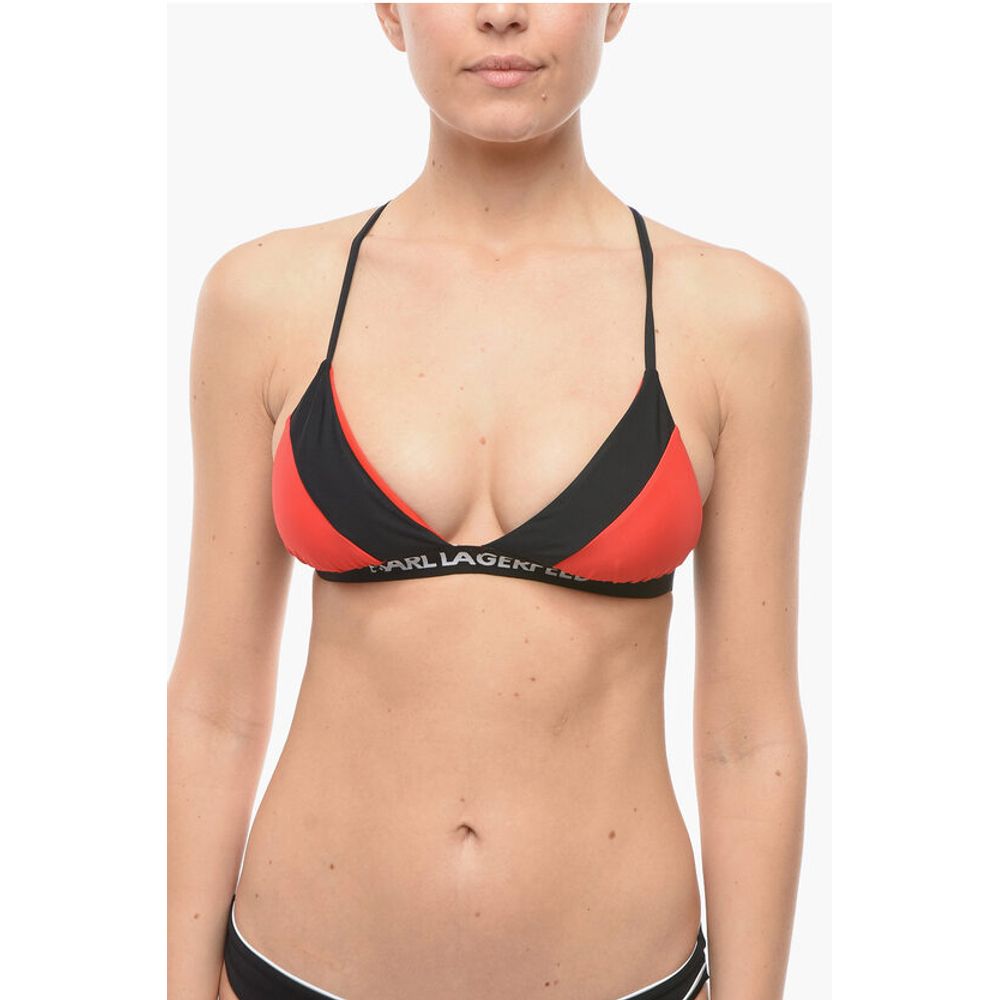 Two-Tone Triangle Bikini Top with Logoed Band
