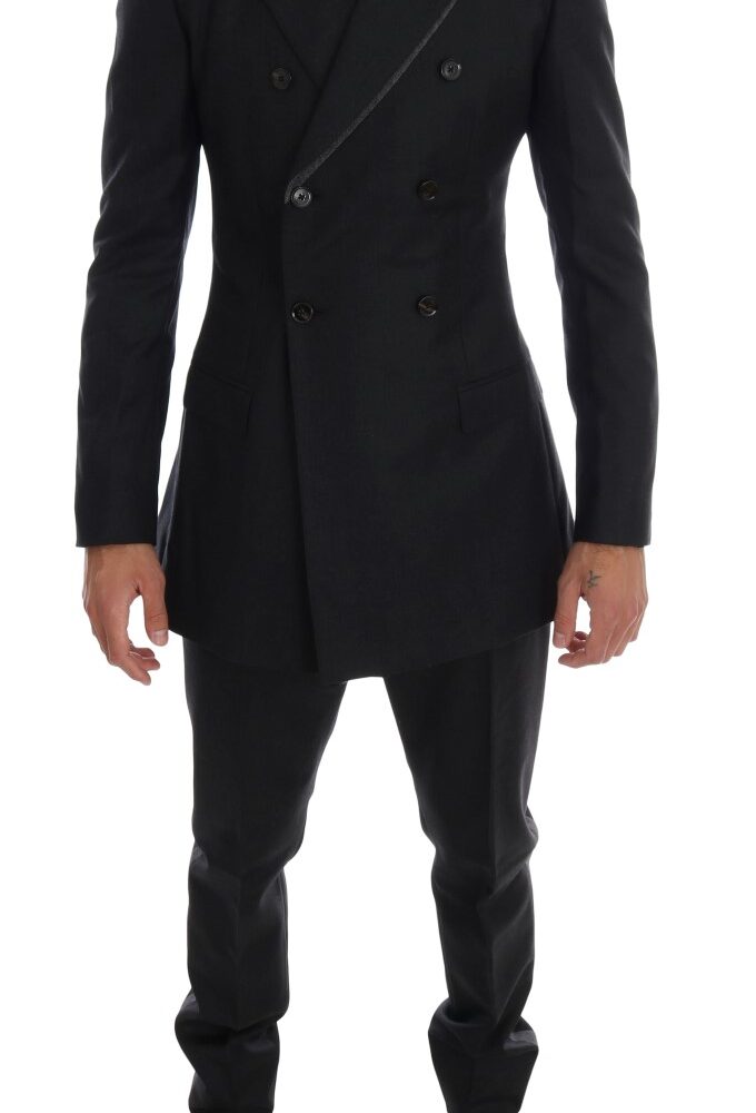 Gray Wool Double Breasted 3 Piece Suit