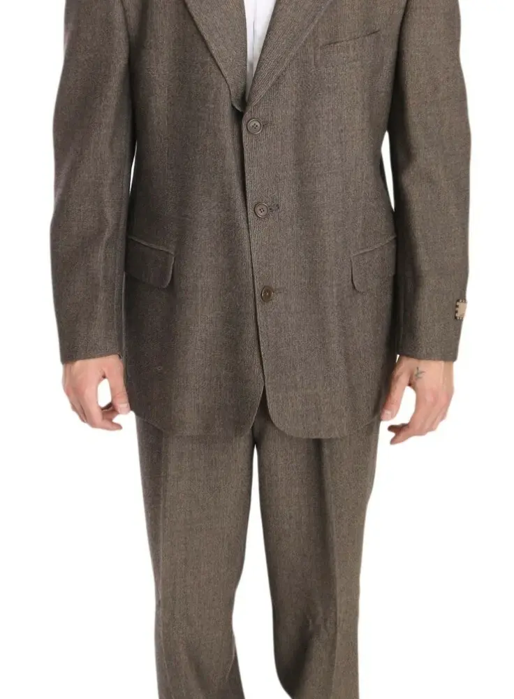 Brown Single Breasted Wool Suit