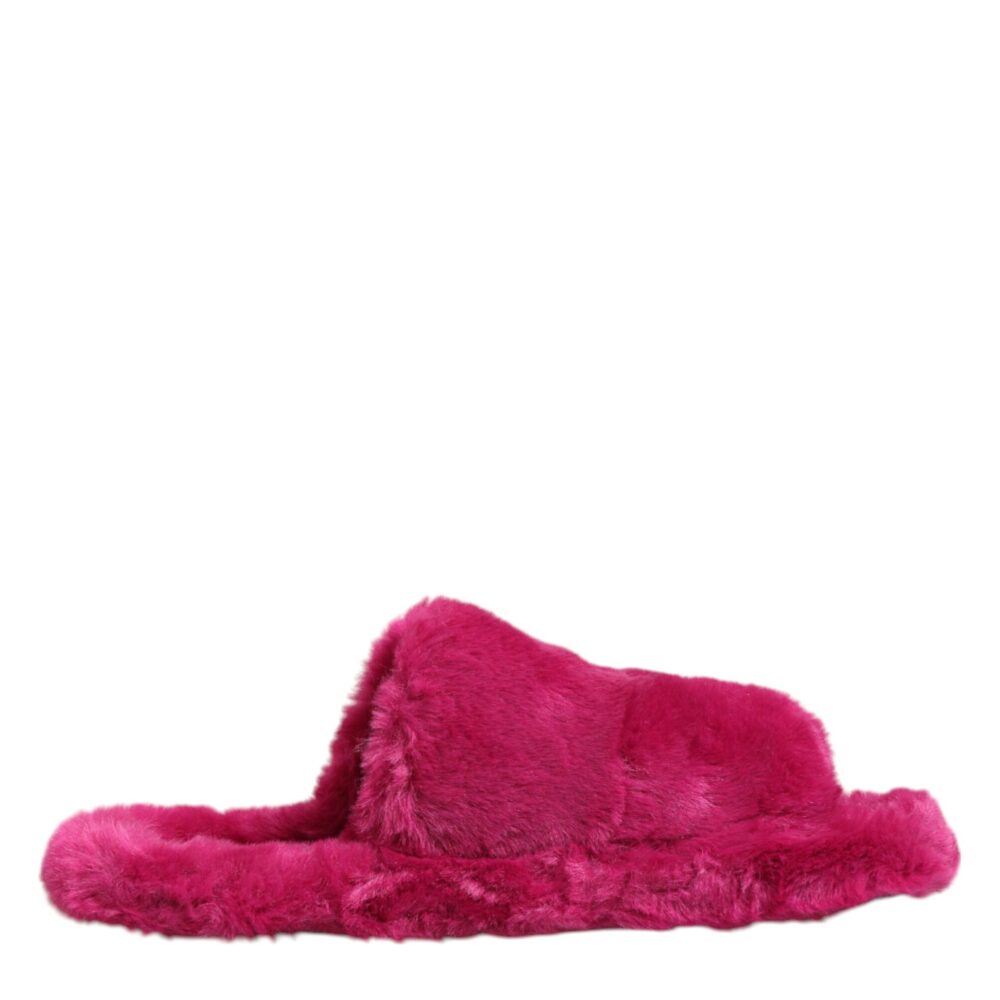 Pink Acrylic Faux Fur Mens Flats Sandals Shoes