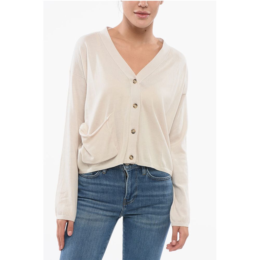 V-neck Cotton OVER Cardigan with Breast Pocket