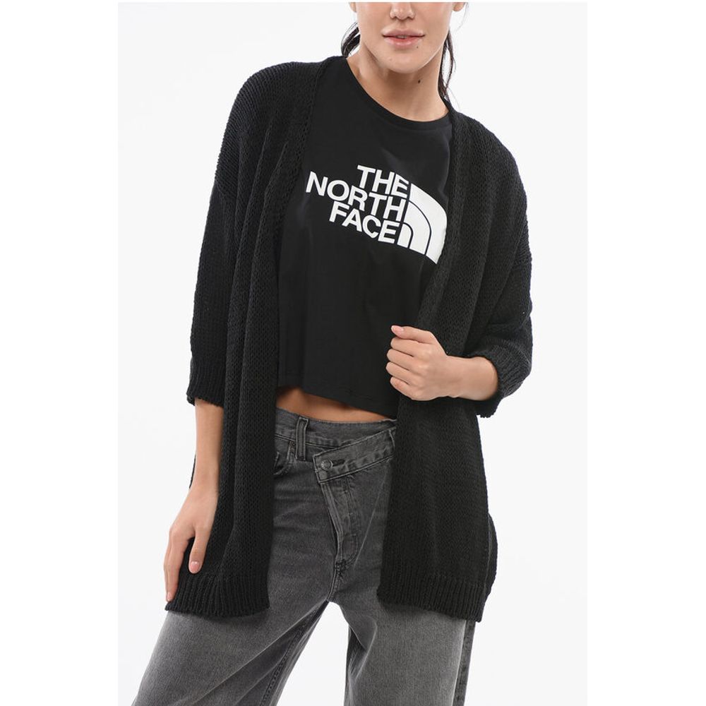 Cotton Blend Open Front Cardigan with 3/4 Sleeves