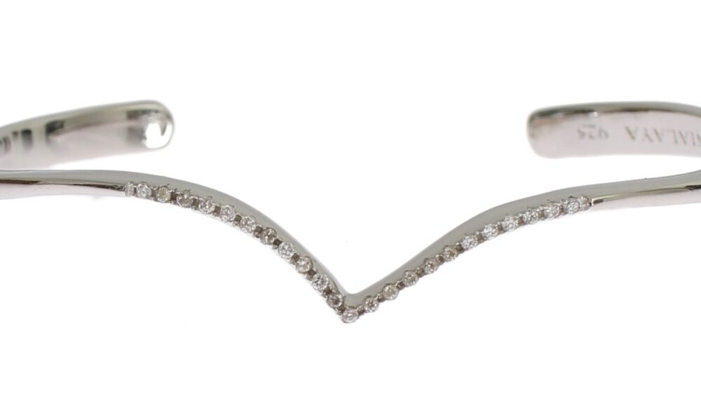 Elegant Silver Bangle Cuff with Clear CZ Accents