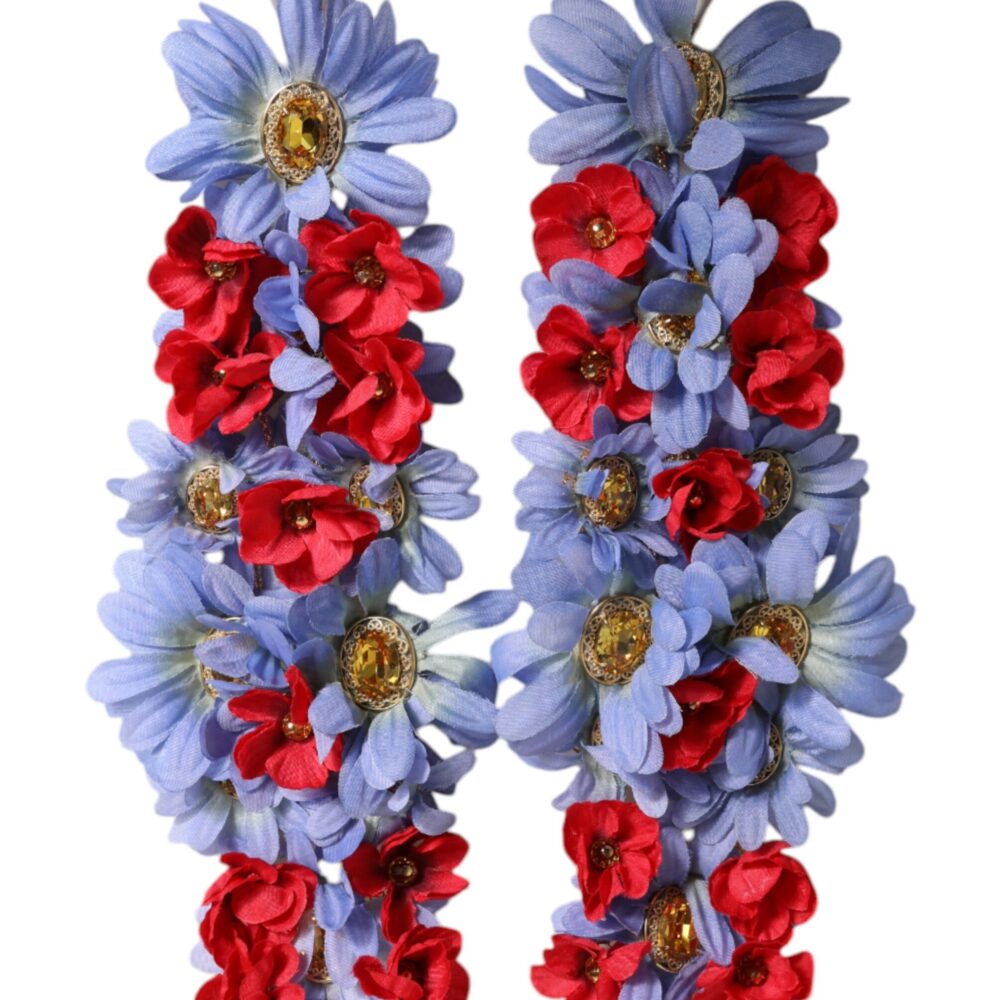 Gold Tone Brass Floral Crystal Clip On Dangling Earrings