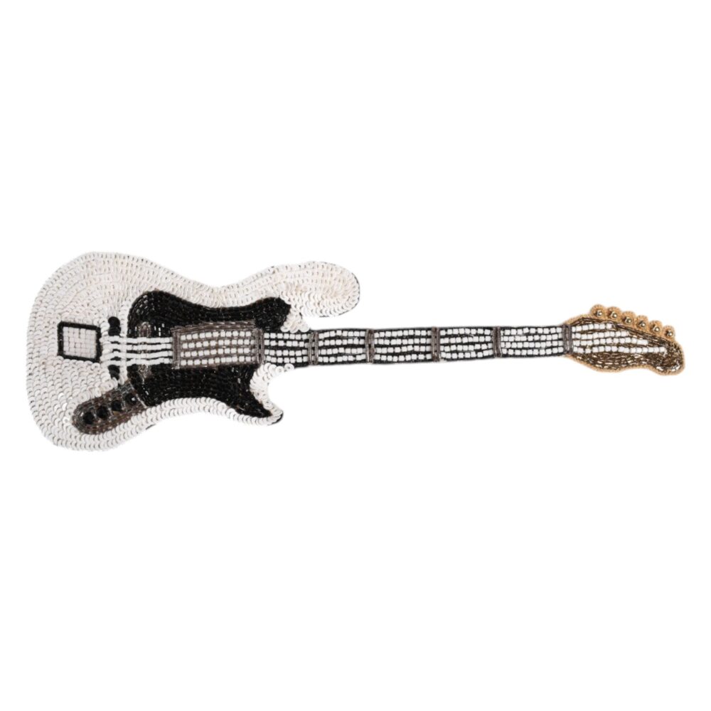Gold Brass Logo Beaded Guitar Pin Brooch